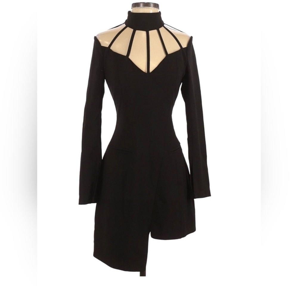 Shoshanna Black gothic strappy unique asymmetric Dress like corsage